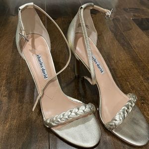 CHARLES DAVID Camomile beaded metallic braided ankle strap sandal heels shoes 8